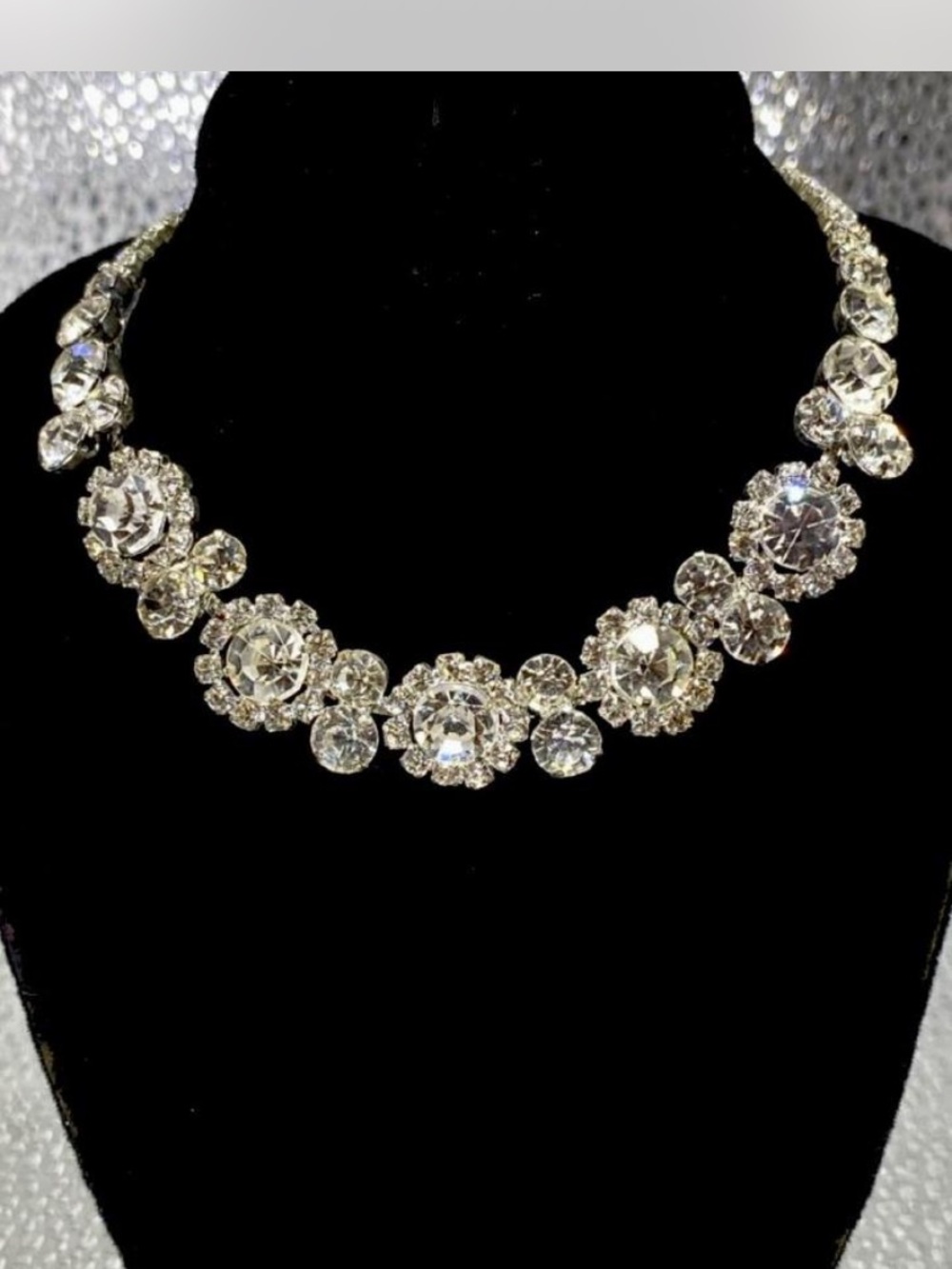 Iced *** Crystal Flower Statement Necklace - Silver Sparkle ^^^ Bonus ! 👀 at Pic
